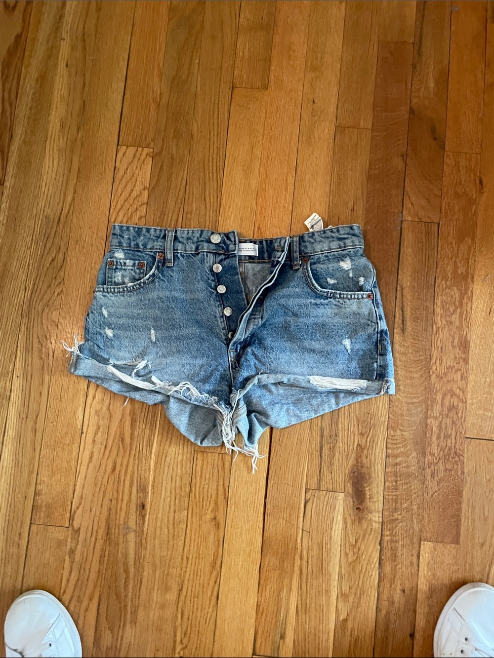 Zara Light Blue Distressed Denim Shorts